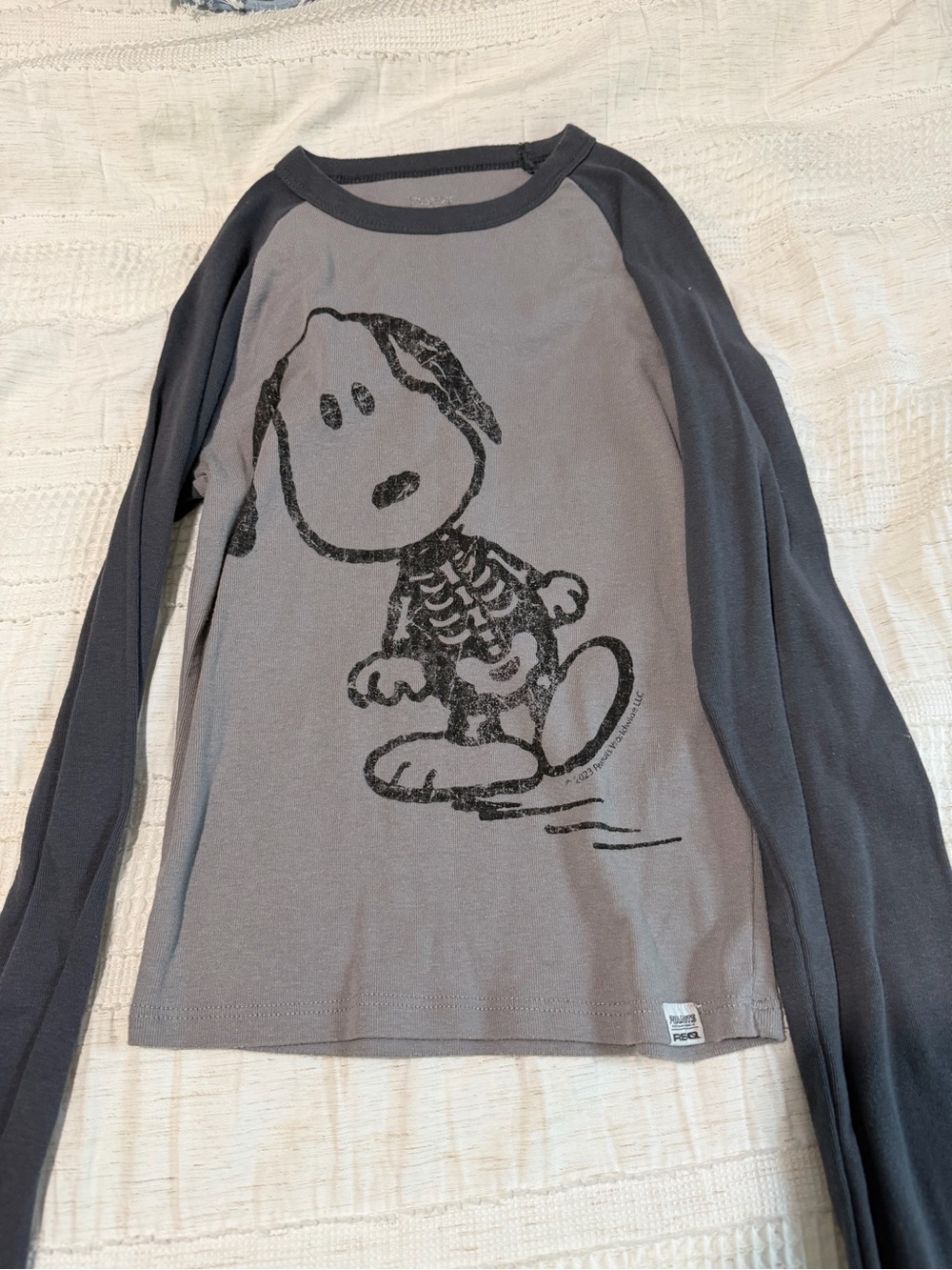 Gray Raglan Long-Sleeve Top with Graphic